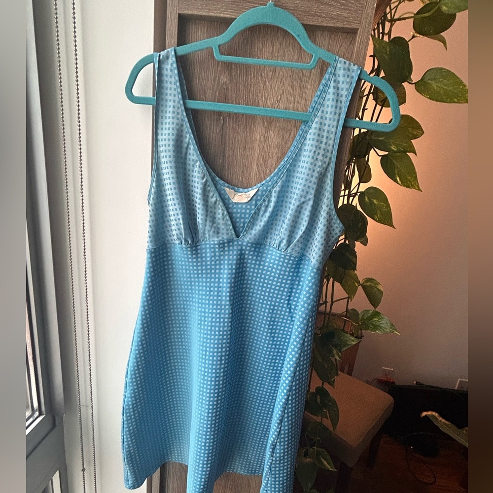 Vintage Mini Diamond Tea Slip Dress, Small, Turquiose